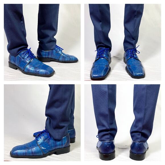 SIO Electric Blue Faux Alligator Crocodile Square Toe Oxford Shoes Sz 10 - Picture 3 of 10